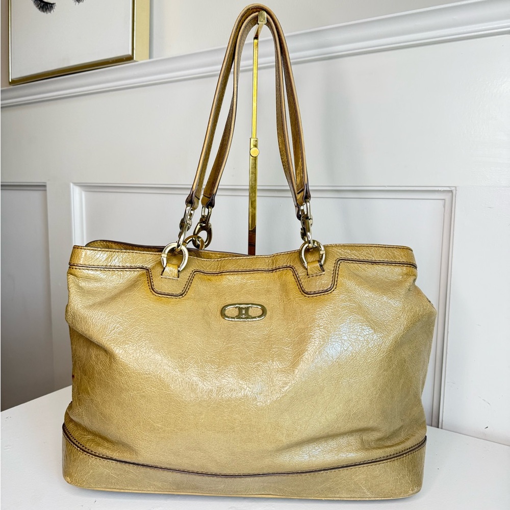 CELINE Vintage Patent Tote Bag Leather